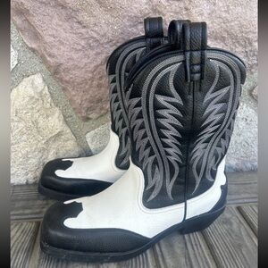 ZARA MEN SS24 COWBOY BOOTS WITH TOPSTITCHING BLACK WHITE